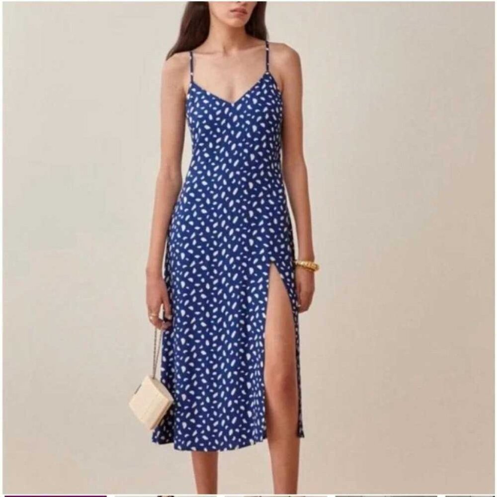 Reformation Crimini Blue White Midi Slip Dress